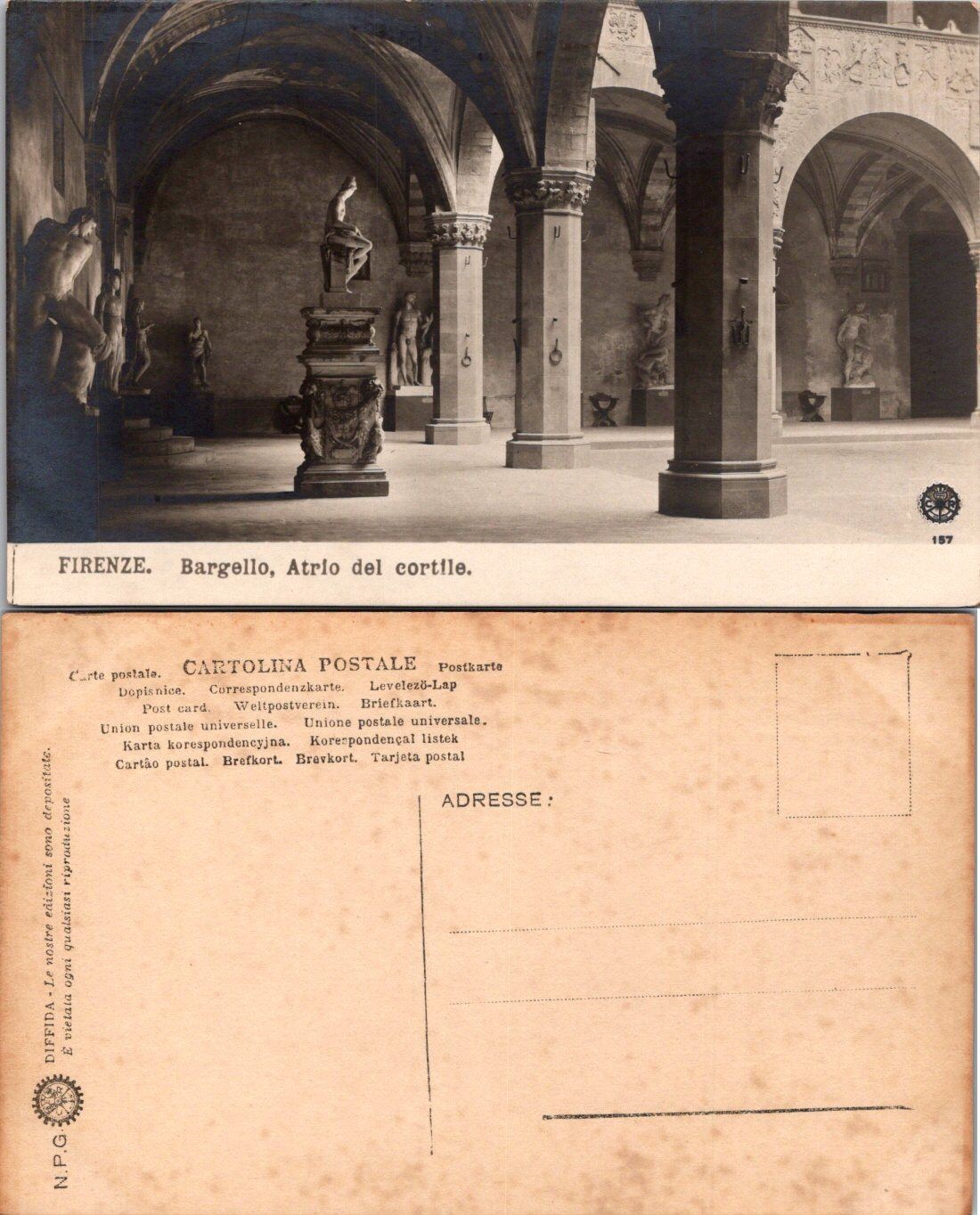 Firenze Bargello Postcard Italy Florence Vintage Sepia Courtyard Unposted Rare Firenze Bargello Postcard Italy Florence Vintage Sepia Courtyard Unposted Rare
