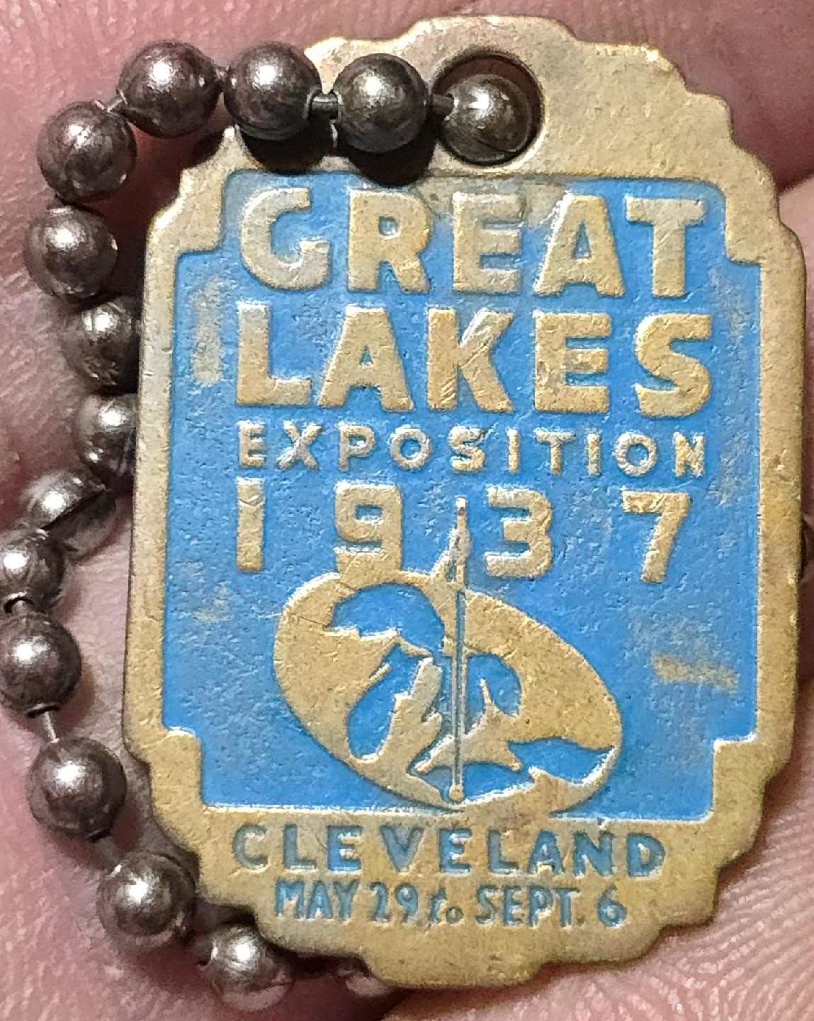1937 GREAT LAKES EXPO. CLEVELAND, OHIO Vtg. Keychain Fob MT. VERNON BALL CHAIN