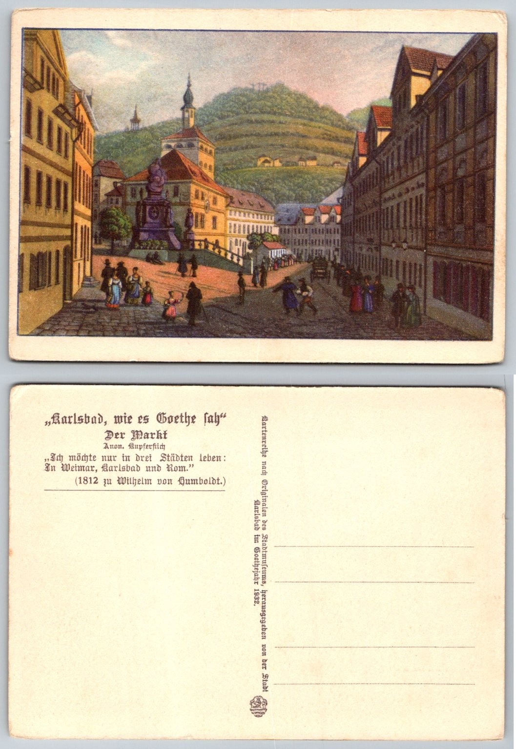 1932 Karlsbad Market Square Goethe Quote Postcard Germany City Museum 1932 Karlsbad Market Square Goethe Quote Postcard Germany City Museum