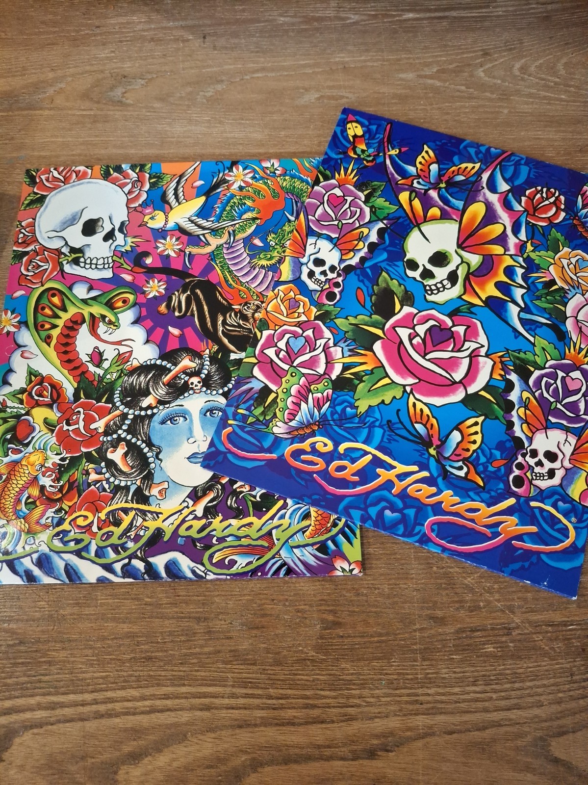 2x Lisa Frank Ed Hardy Spiral Notebook Colorful Butterfly Skull Tattoo Vtg Rare