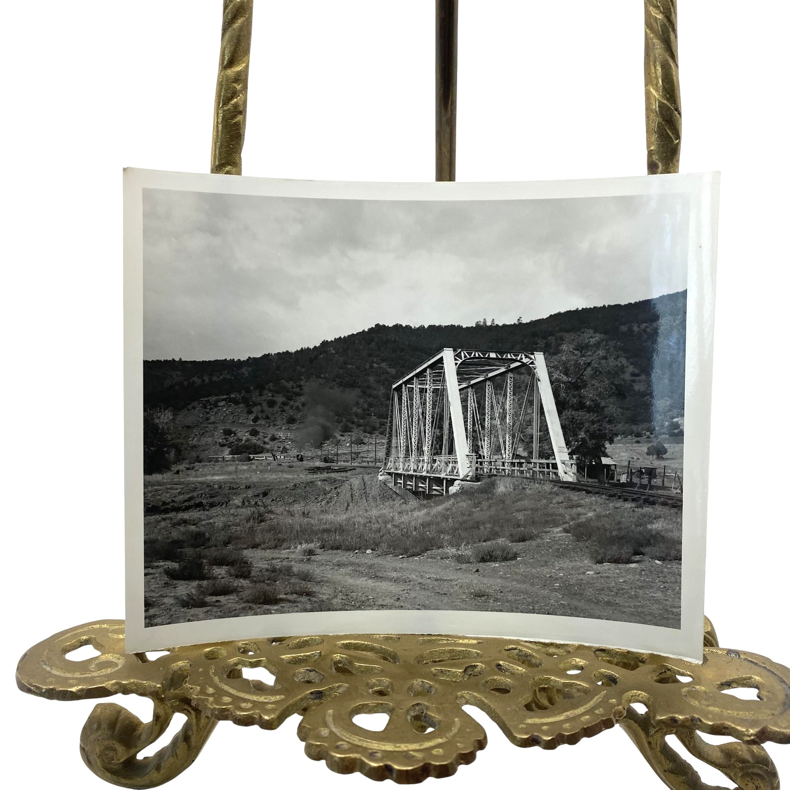 Vintage Railroad Truss Bridge Steam Train Valley Photo 4x5 B&W Gelatin Orig