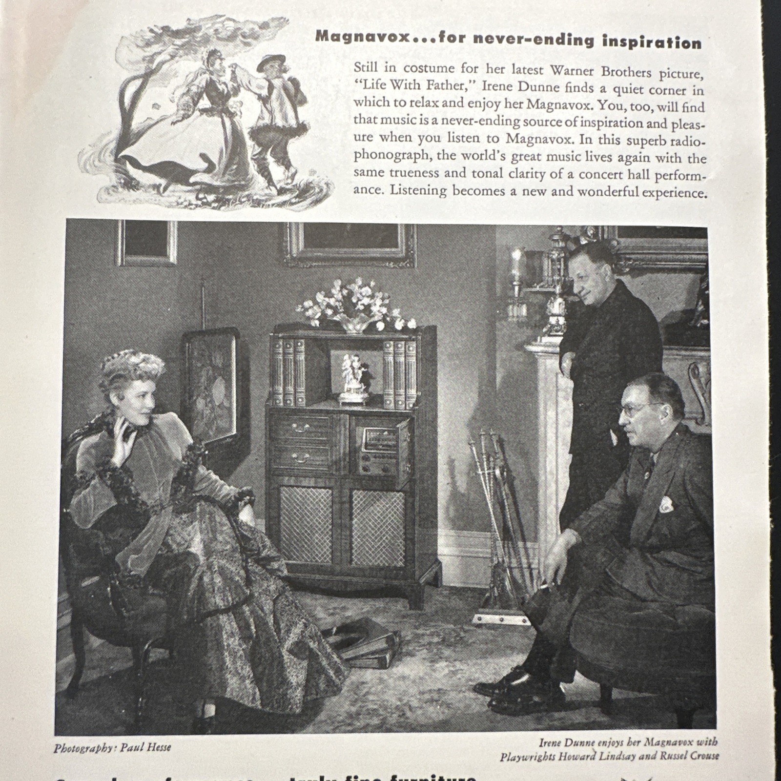 Vintage Magnavox Radio Phonograph Irene Dunne Celebrity Print Ad 1946