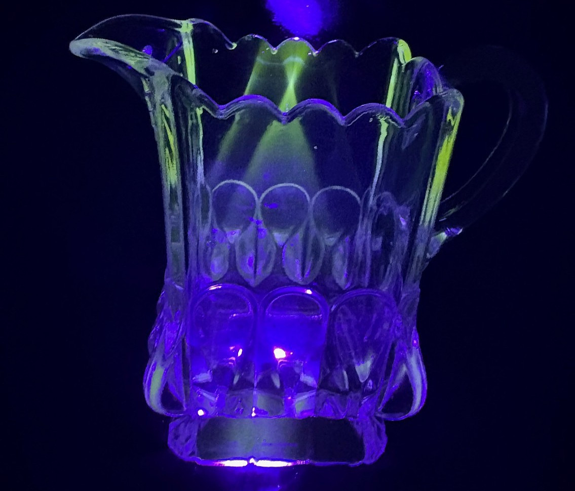 Antique EAPG Adams Crystal Wedding Clear Glass Creamer, GLOWs Under UV Antique EAPG Adams Crystal Wedding Clear Glass Creamer, GLOWs Under UV