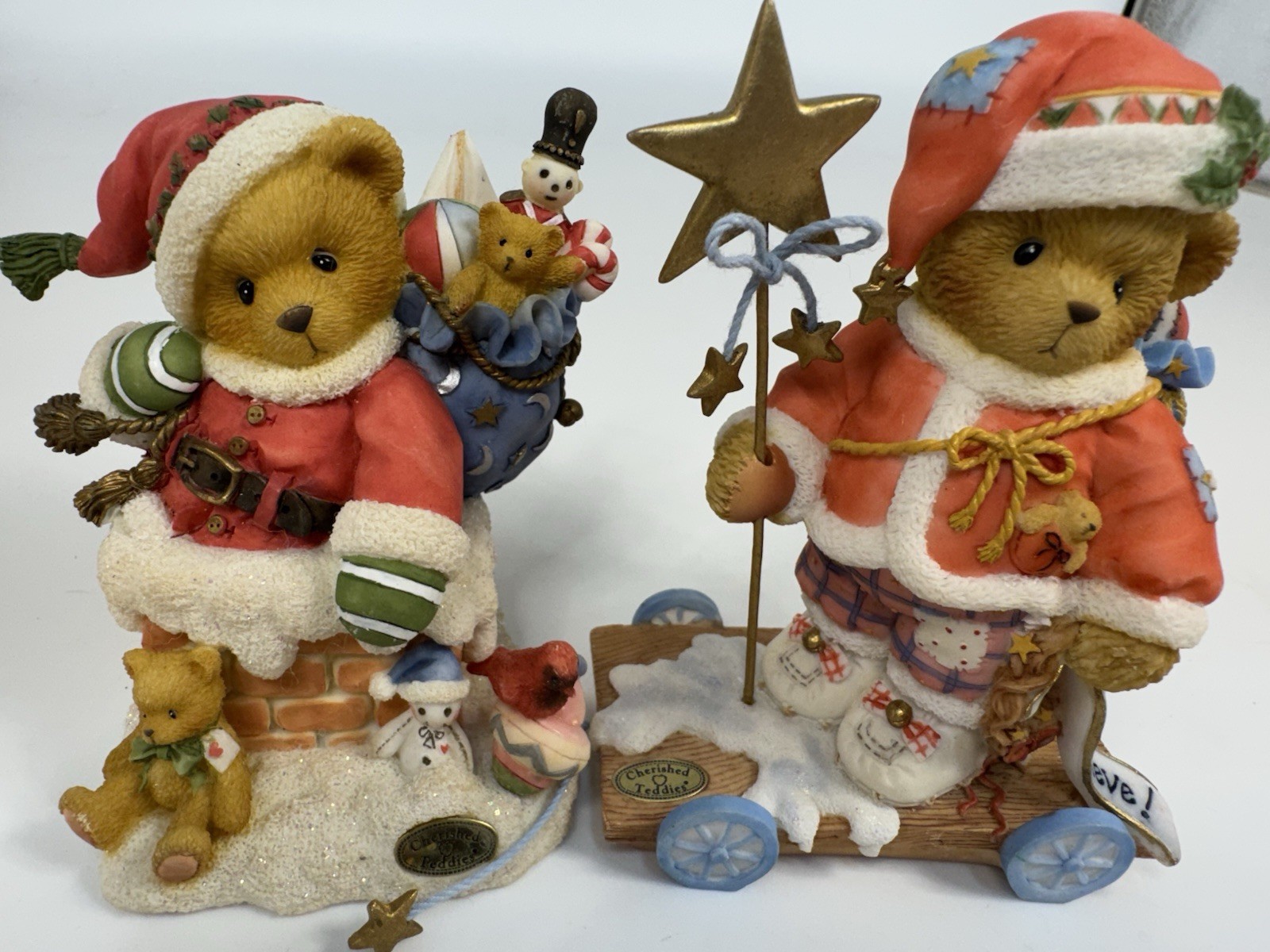 2 Santa Clad Cherished Teddies.  So Cute