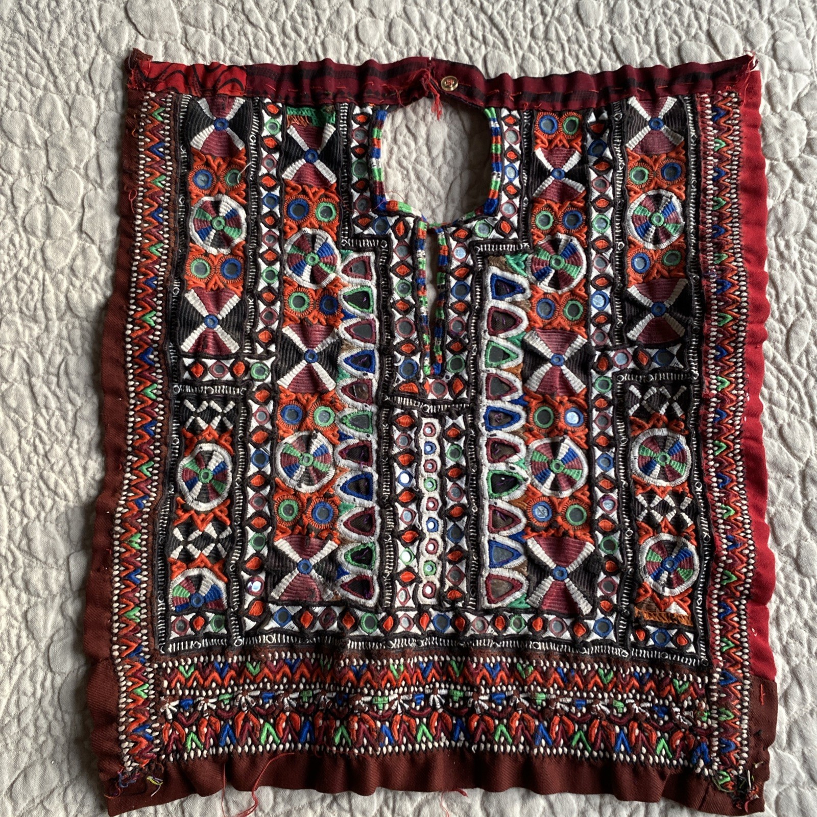 Antique Indian Fabric Embroidery Ethnic Mirrors Handmade Tribal Clothing Sewing