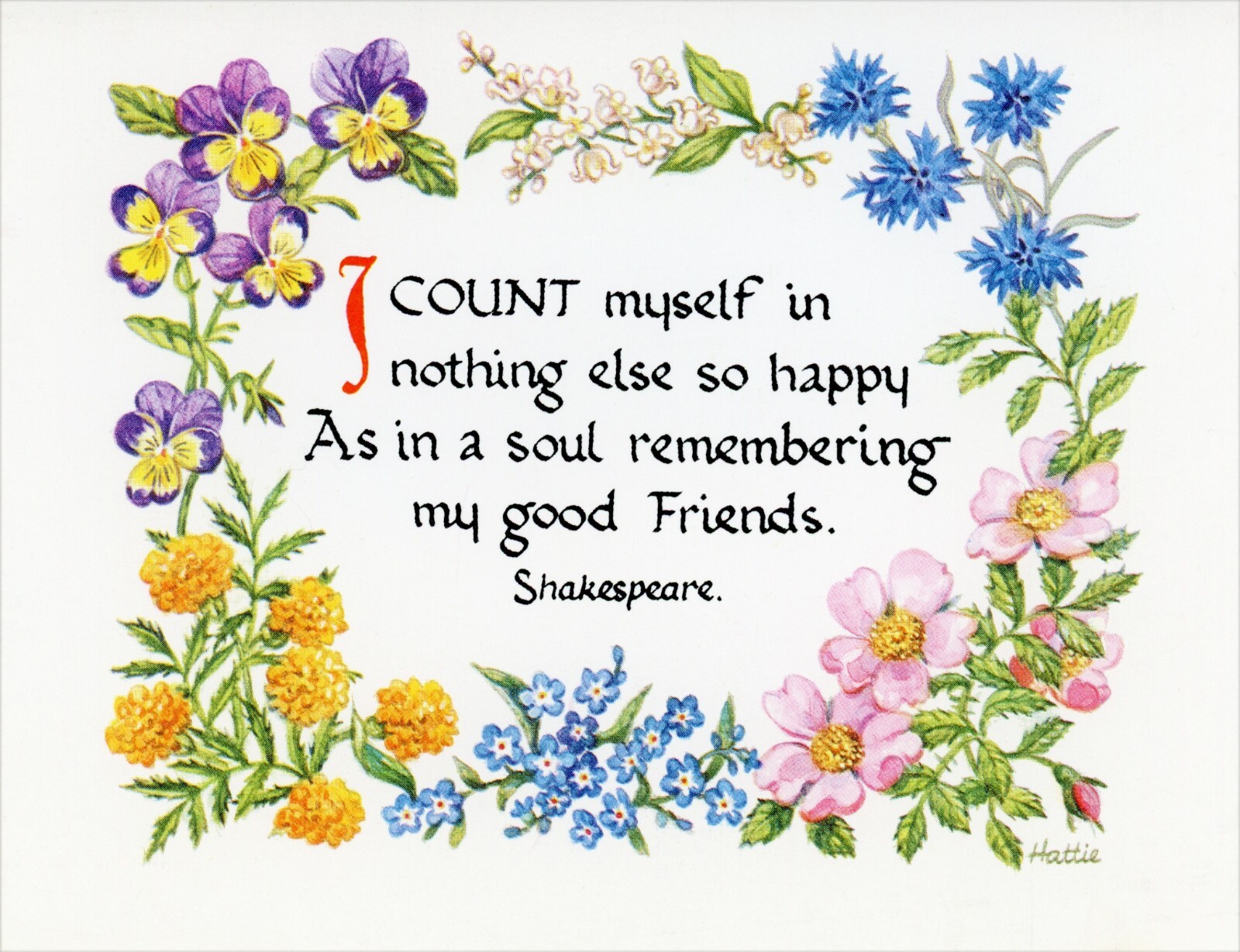 Nice Vintage FRIENDSHIP Blank Card with SHAKESPEARE Quote by HATTIE WENTWORTH +✉