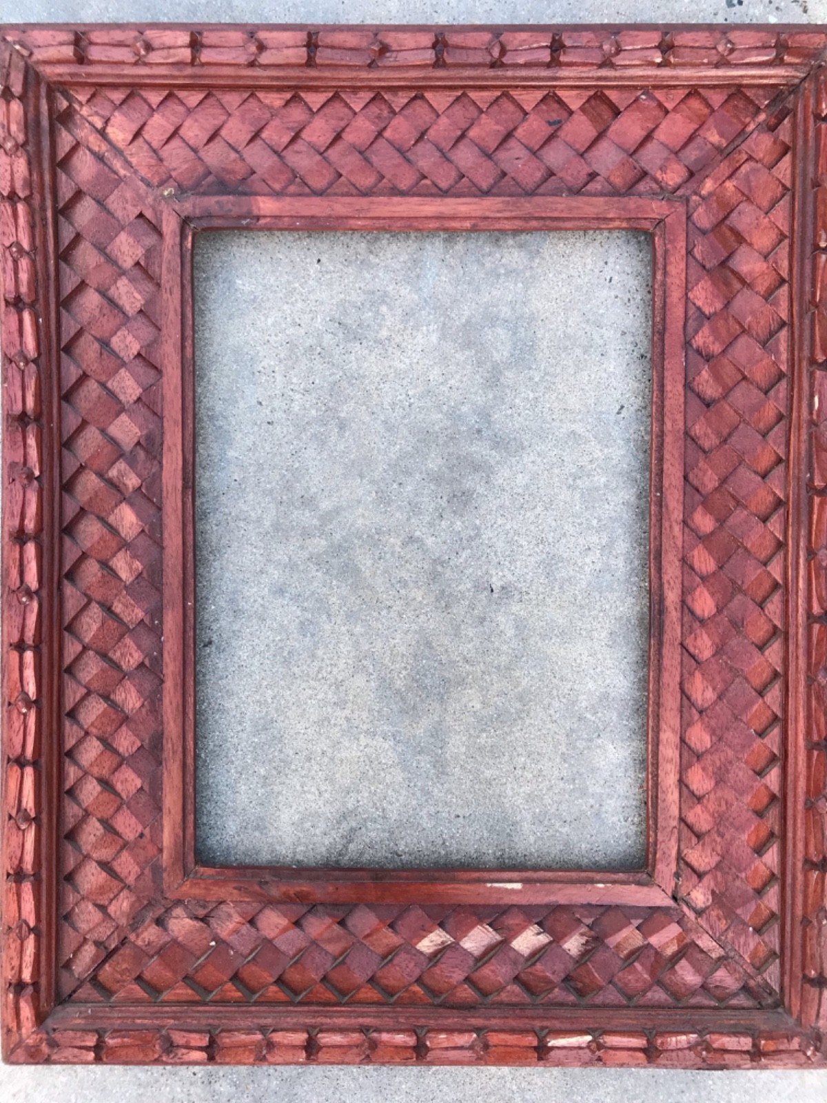 Hand Carved Vintage  Wooden Mirror Art Frame Opening 19H x 15W Tropical Motif