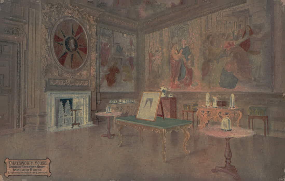 Vintage Midland Railway Postcard Chatsworth House Tapestry Room Derbyshire Engla Vintage Midland Railway Postcard Chatsworth House Tapestry Room Derbyshire Engla