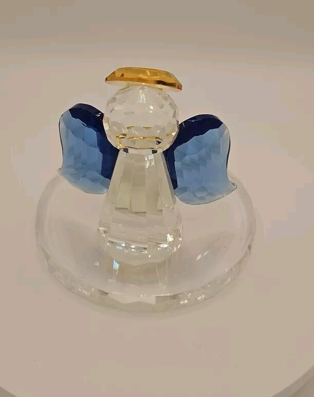 Vintage Beautiful Partylite Blue Crystal Votive Angel Candle Holder 4 1/2