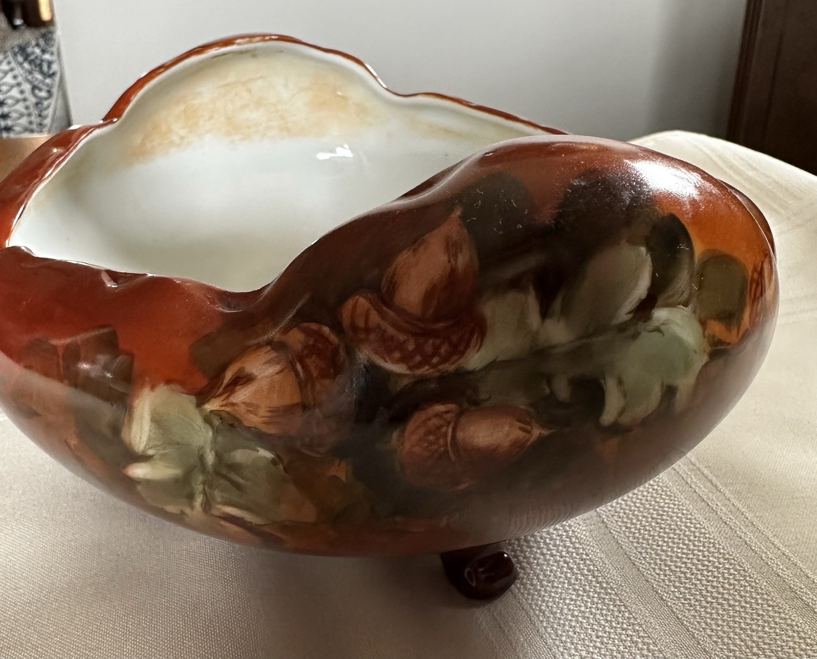 Vintage OE&G Royal Austria Porcelain Footed Bowl Gold Trim Oak Leaf Dish