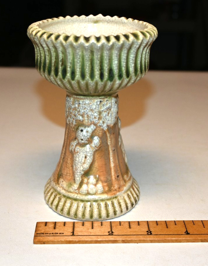 Circa 1915-1925 Roseville Pottery Donatello Pattern Ceramic Compote-Shaped Vase