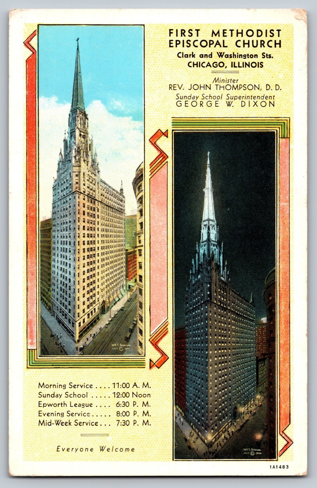 CHICAGO IL FIRST METHODIST EPISCOPAL CHURCH UNUSED unp vtg 6x4 Postcard B03