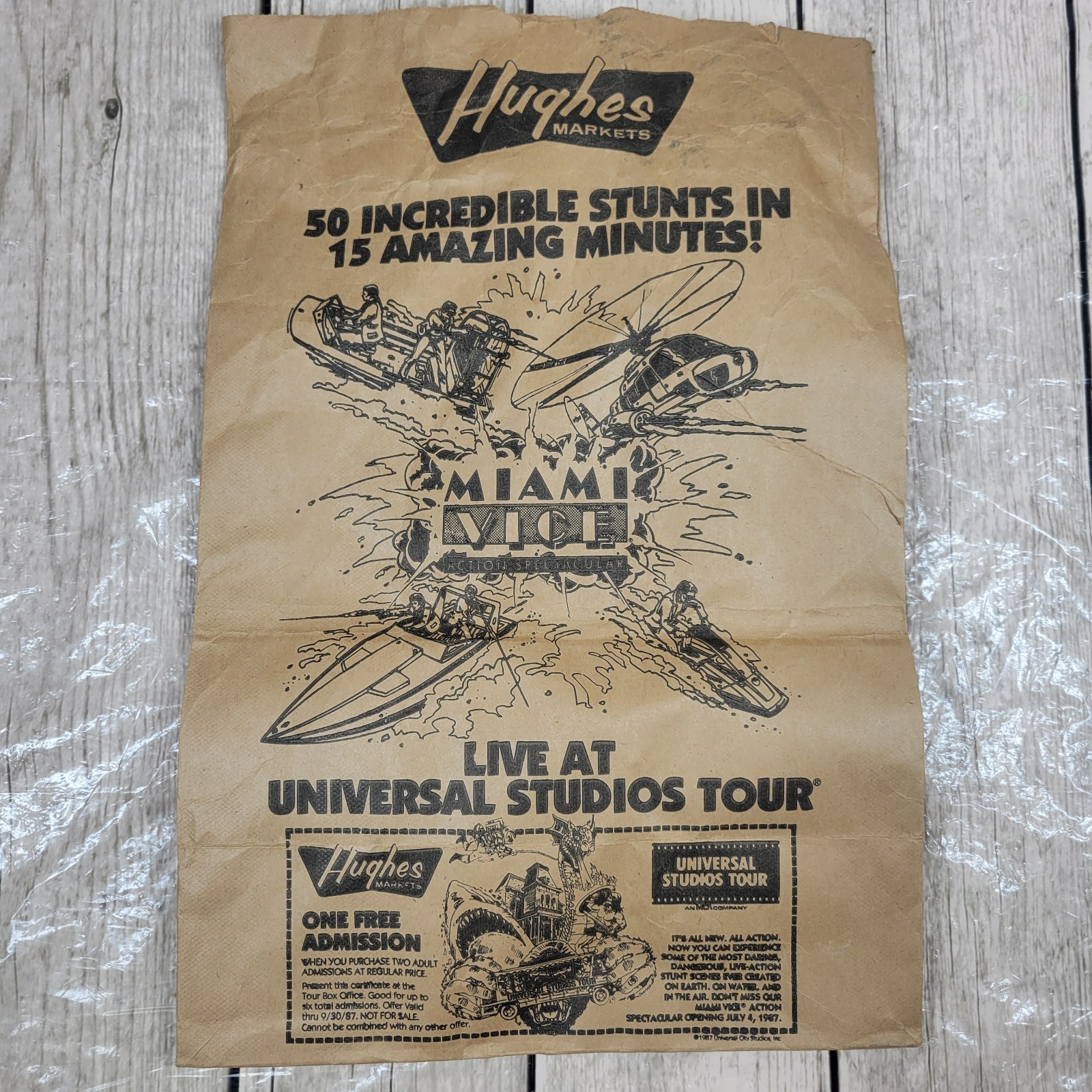 1987 Miami Vice Action Spectacular Universal Studios Hughes Paper Grocery Bag 