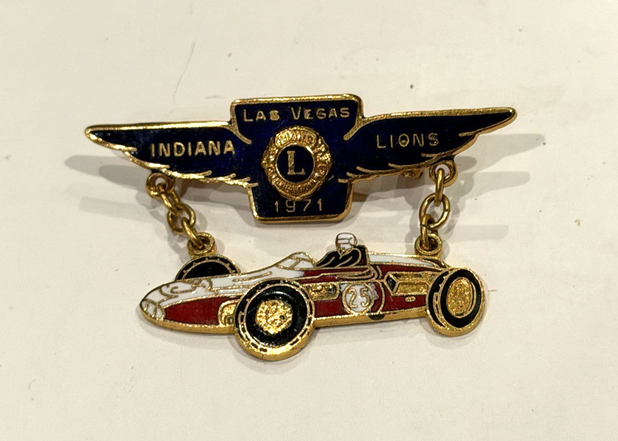 LIONS CLUB INDIANA LAS VEGAS 1971 ENAMEL INDY RACE CAR PIN BREADNER EUC
