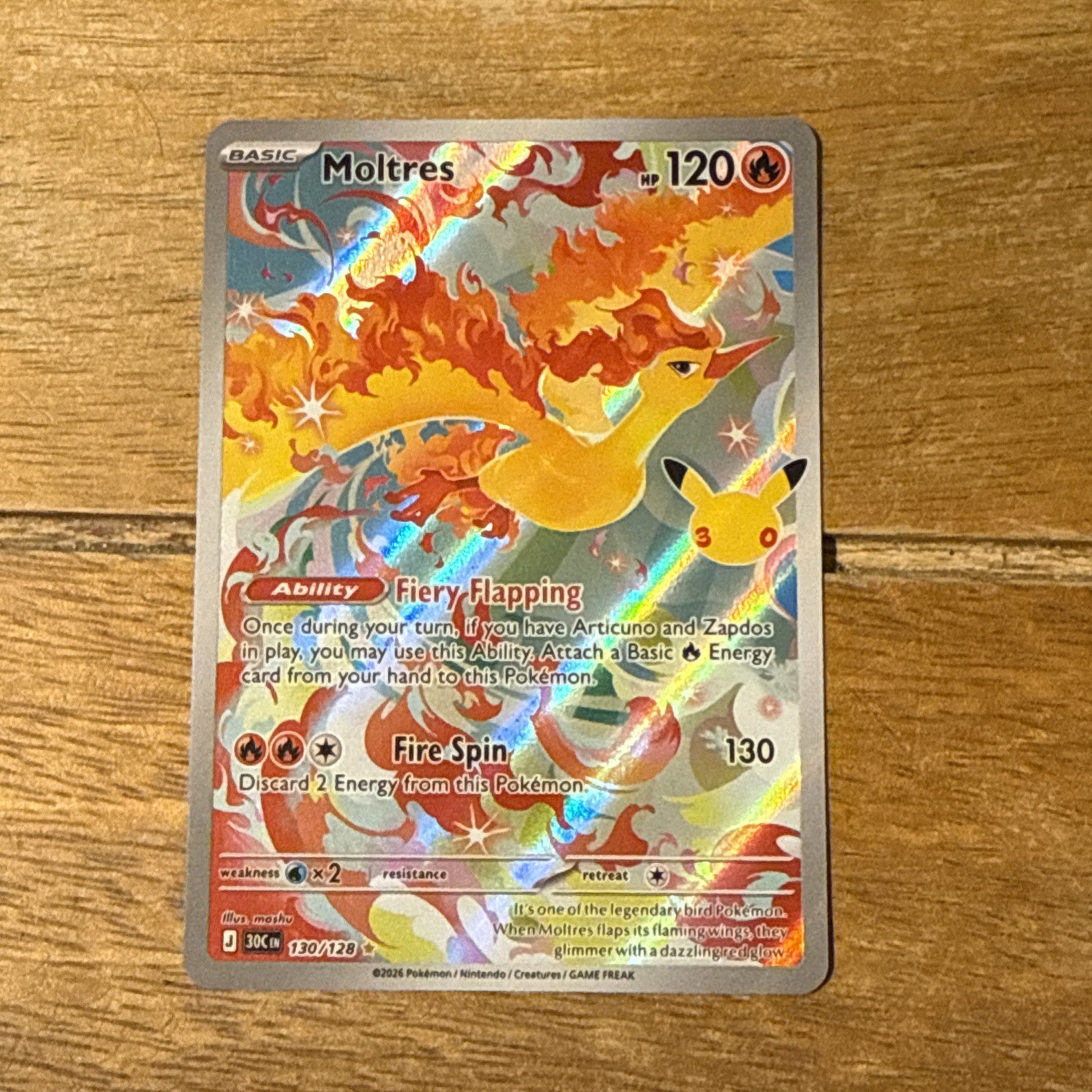 Pokemon TCG 130/128 Moltres 30th Celebration