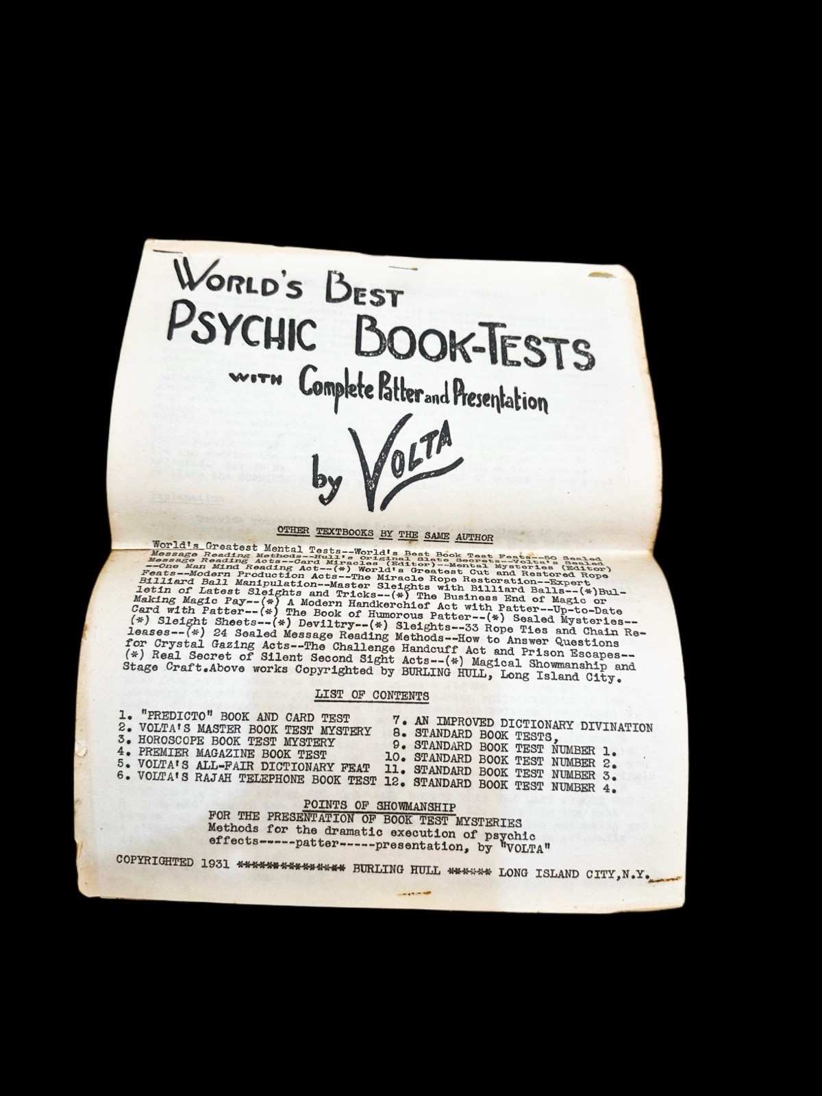 1931 World’s Best Psychic Book Tests by Volta (Burling Hull) Early Mentalism