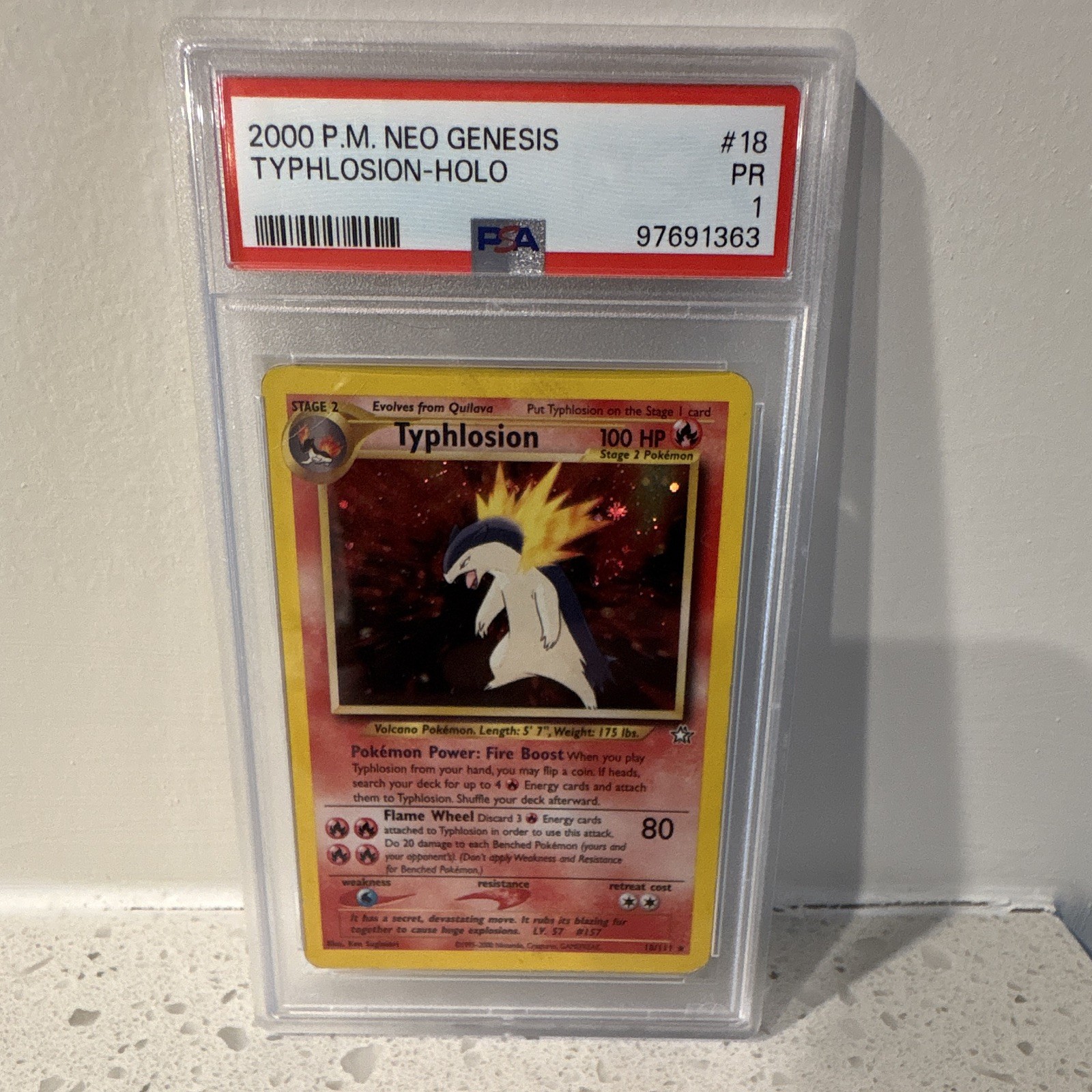 2000 Pokémon Neo Genesis Typhlosion Holo #18 English PSA 1 Cert 97691363