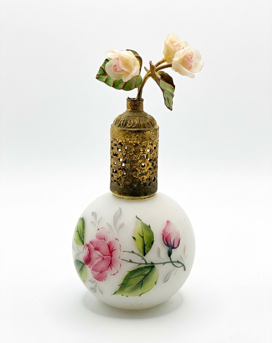 Vintage Irice Hand Painted Floral Porcelain Perfume Bottle
