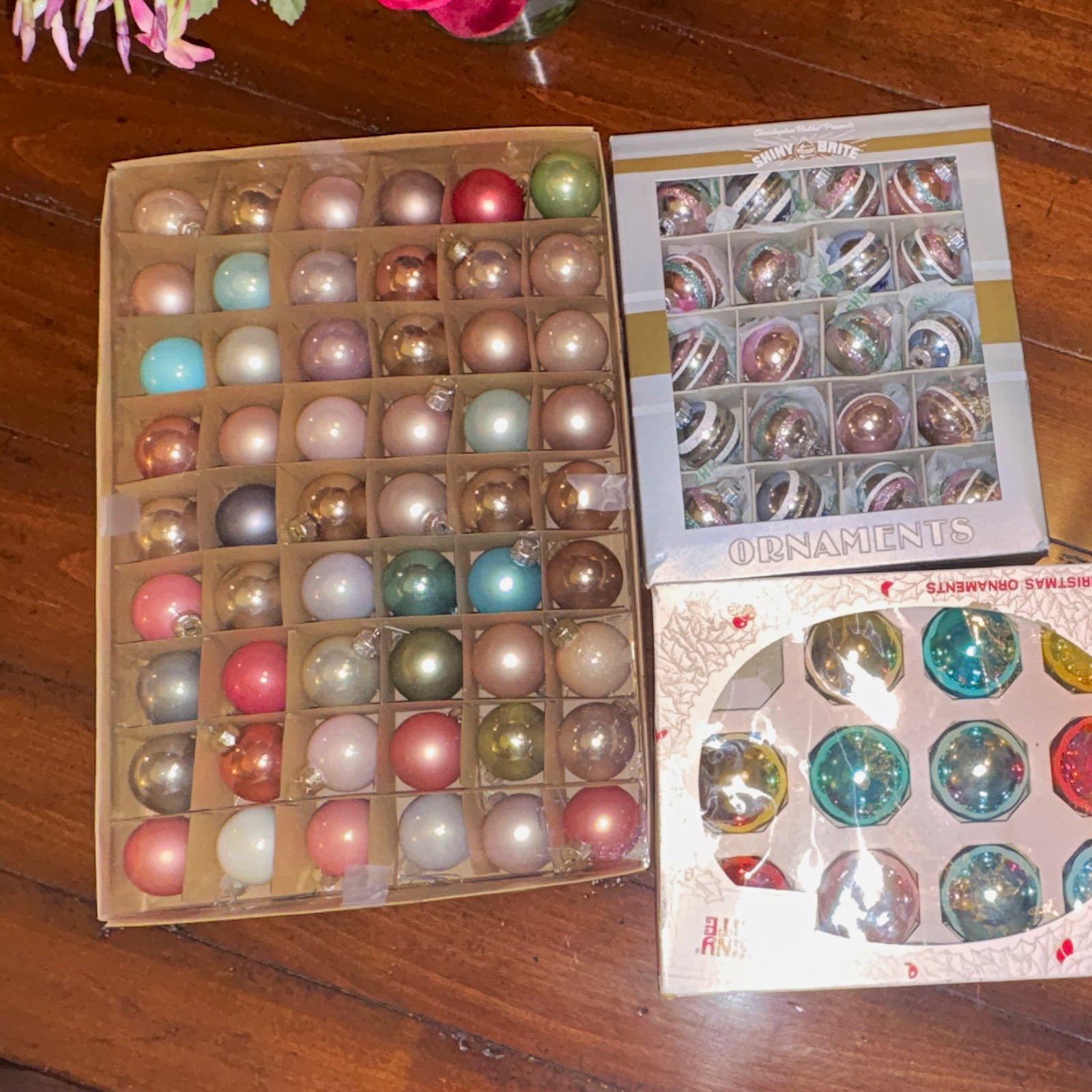 Vintage Shiny Brite Christmas Glass Ball Ornaments, 3 Sets: 85 total, BEAUTIFUL