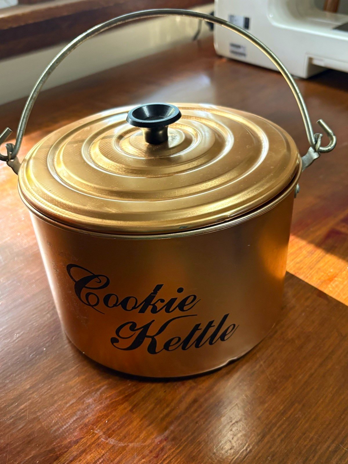 Vintage copper Cookie Jar Canister  1970’s era Round w/ Lid & Handle