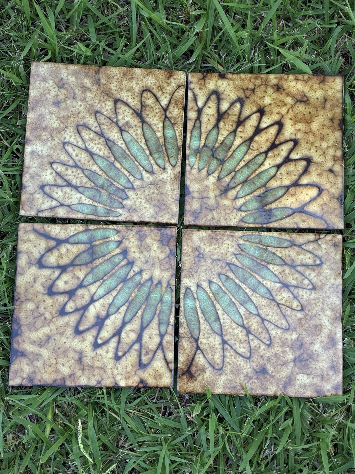 Vintage Mcm Italian Ceramic Tiles 4-8x8 Sunburst By Ceramiche Piemme Stamped Vintage Mcm Italian Ceramic Tiles 4-8x8 Sunburst By Ceramiche Piemme Stamped