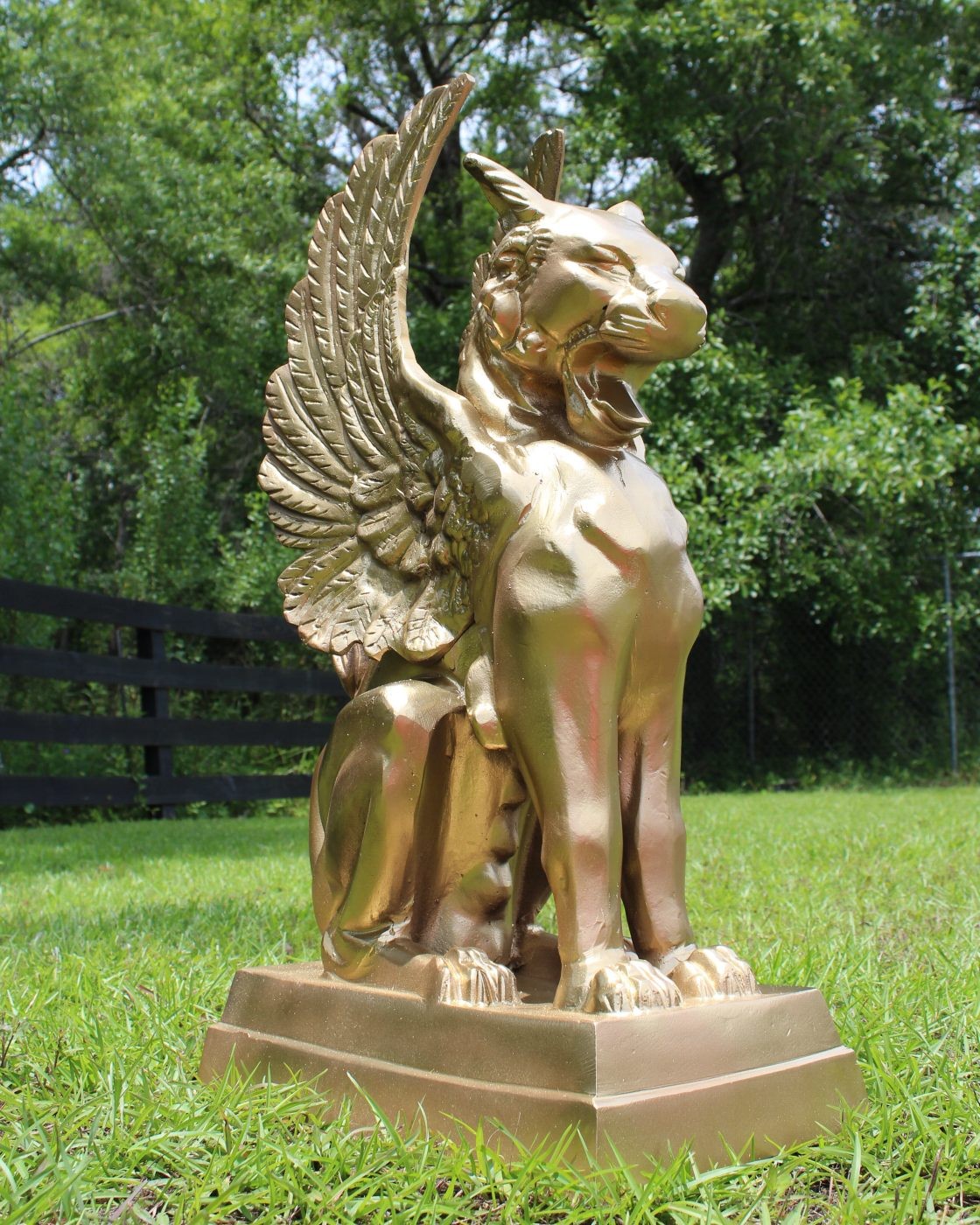 Winged Cat Gargoyle or Griffin Aluminum Statue Gold Finish