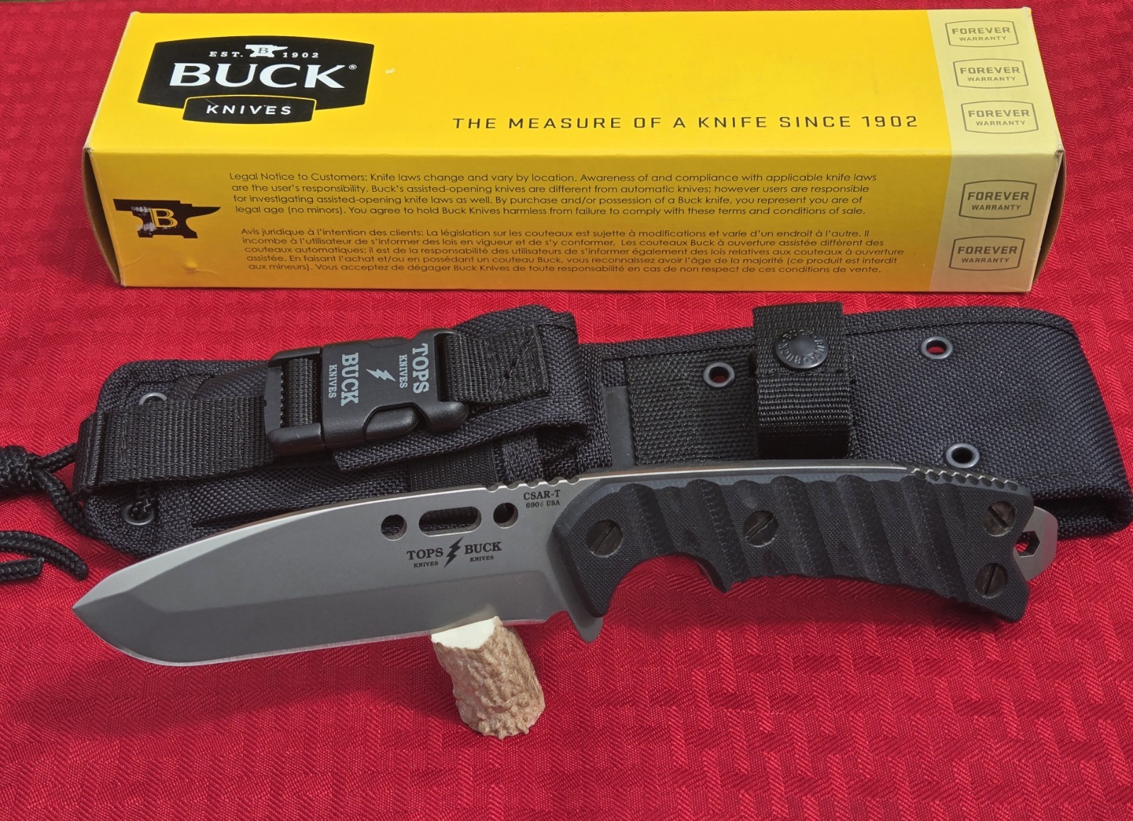 NOS BUCK TOPS CSAR-T 690 USA Fixed Blade Knife 420HC-Black G10 Molle Sheath Box