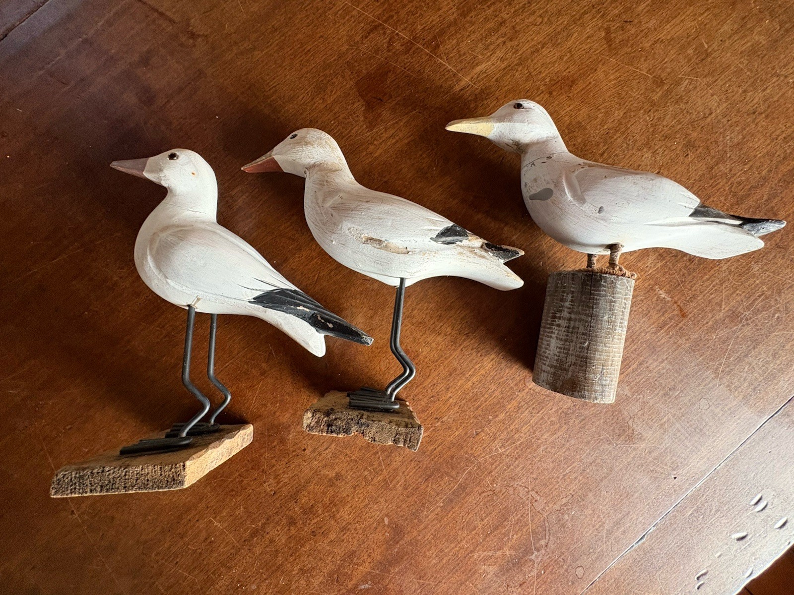 Three Carved Seagulls On Stands - VTG Coastal Artifacts