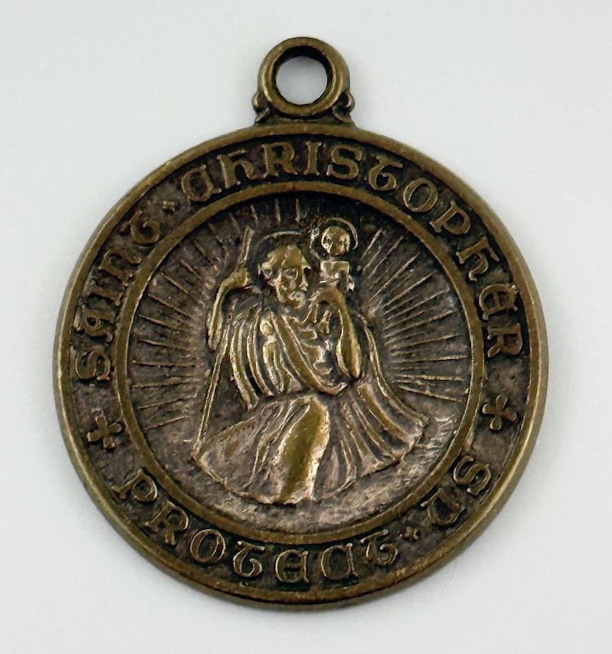 Vtg St Christopher Protect Us Religious Key Chain Catholic Travel Token