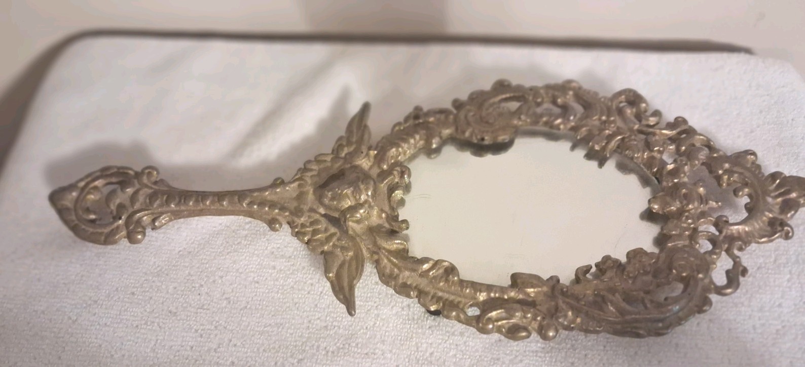 VINTAGE SOLID BRASS HAND MIRROR ORNATE DESIGN WITH FIGUREHEAD