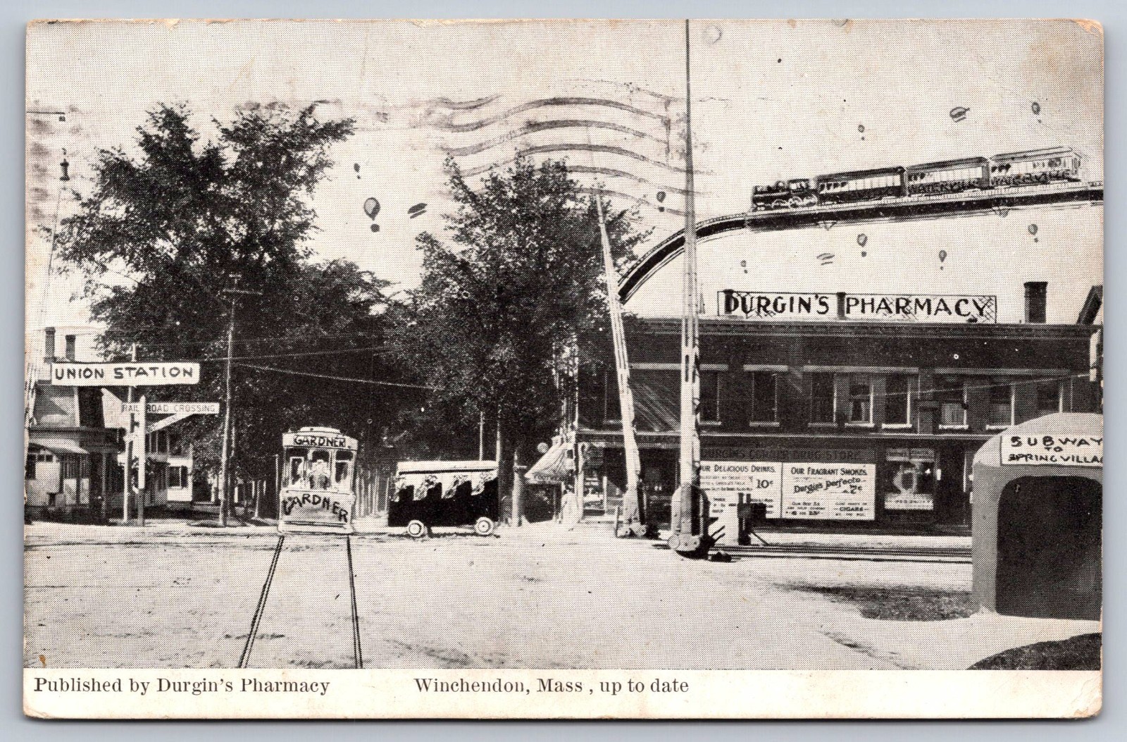 Winchendon MA Massachusetts Durgin\'s Pharmacy Antique Postcard c.1909