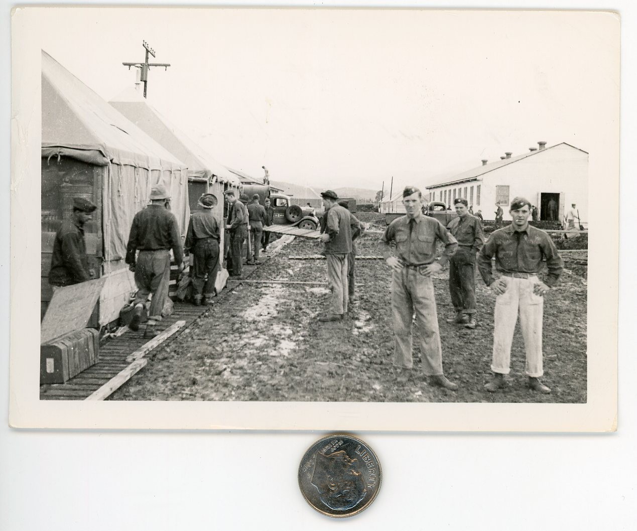 Vintage WWII photo / US ARMY BASE - Muddy Camp is NOT the Place for White Pants