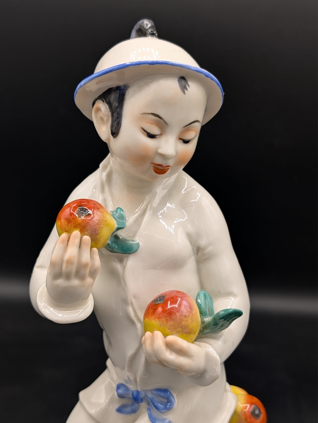 Antique German Schwarzburger Boy With Apples Porcelain Figurine 9