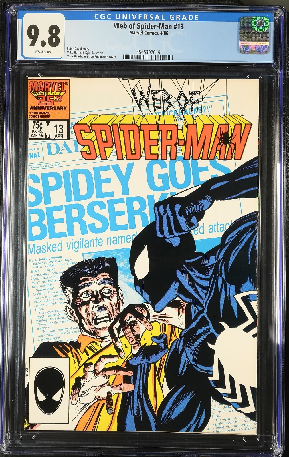 Web of Spider-Man #13 CGC 9.8 White Pages 🔥💎 NM/M Marvel 1986 Black Costume