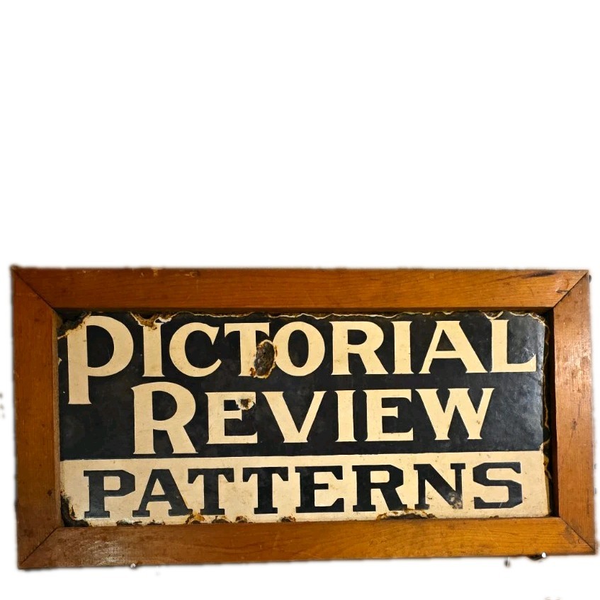 Antique Pictorial Review Patterns Double Sided Porcelain Sign Wood Frame Antique Pictorial Review Patterns Double Sided Porcelain Sign Wood Frame