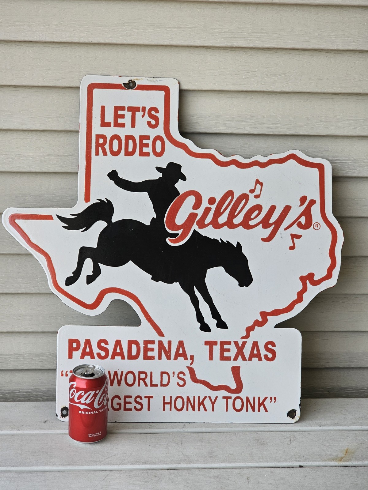 VINTAGE GILLEY'S PORCELAIN SIGN OLD PASADENA TEXAS DANCE CLUB HONKY TONK  24