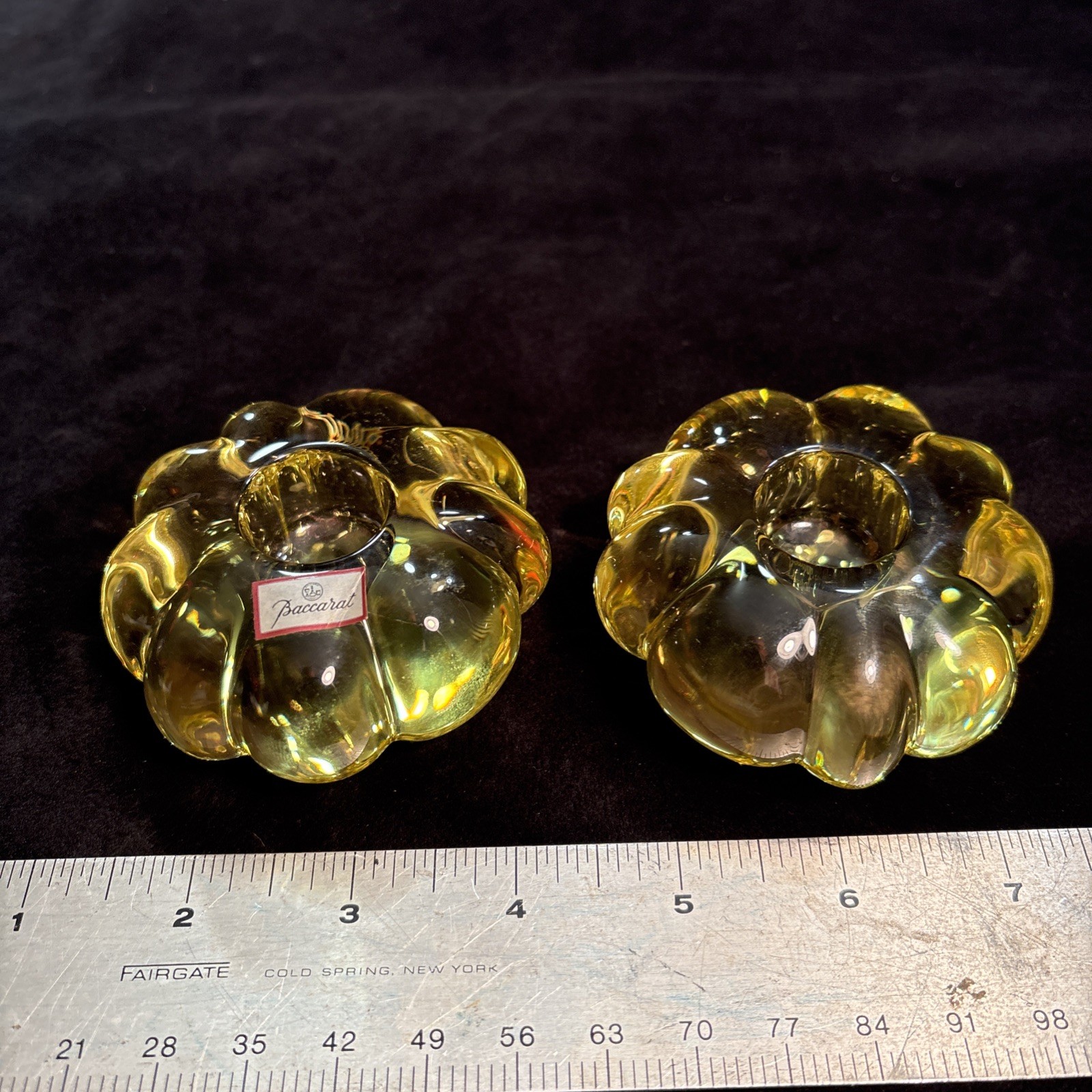 Pair Signed Baccarat France Rare Yellow Crystal Candlestick Holders Nice Freshp Pair Signed Baccarat France Rare Yellow Crystal Candlestick Holders Nice Freshp