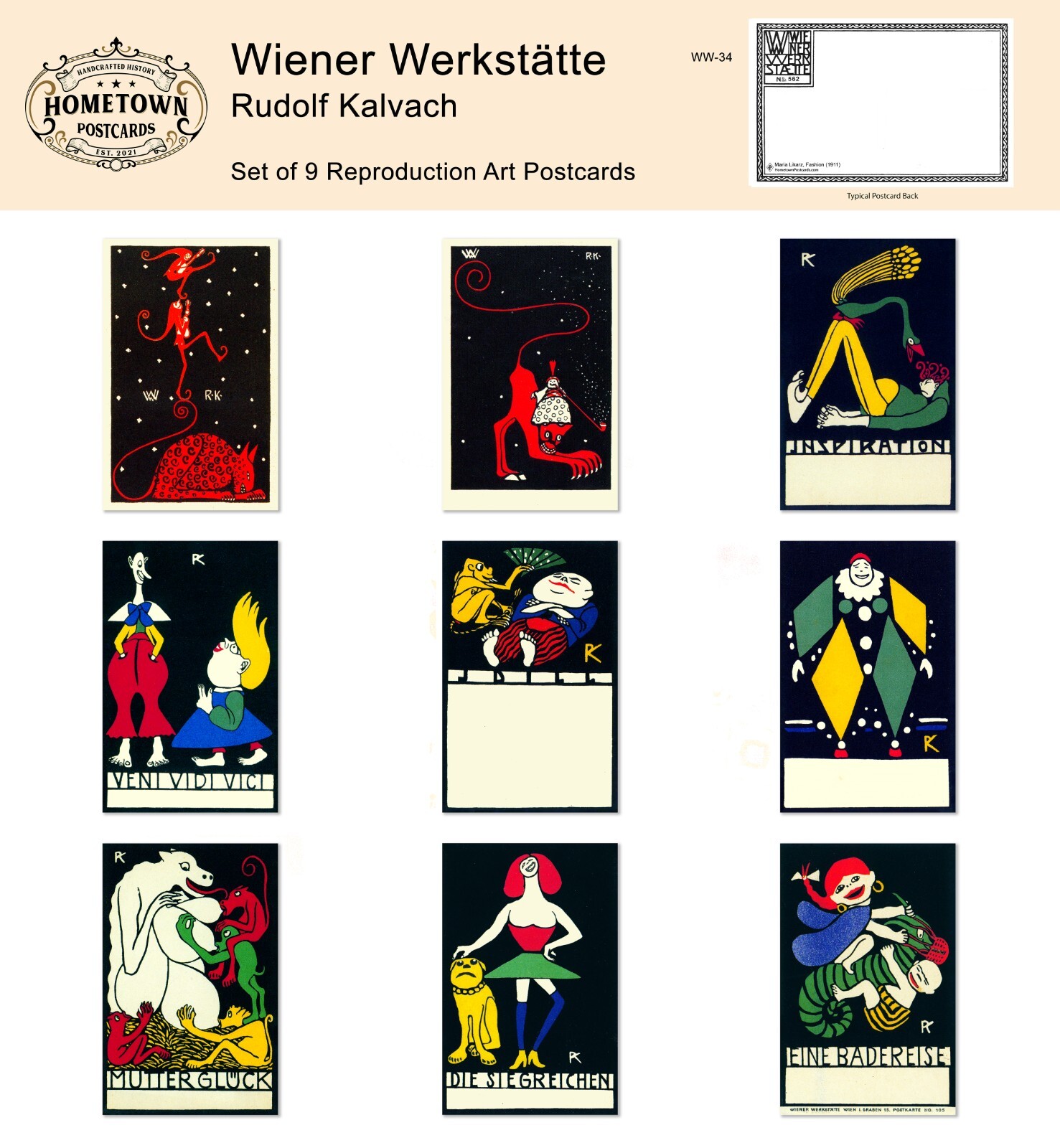 Wiener Werkstatte: Rudolf Kalvach (Series 1) - Lot of (9) Rare Repro Postcards Wiener Werkstatte: Rudolf Kalvach (Series 1) - Lot of (9) Rare Repro Postcards