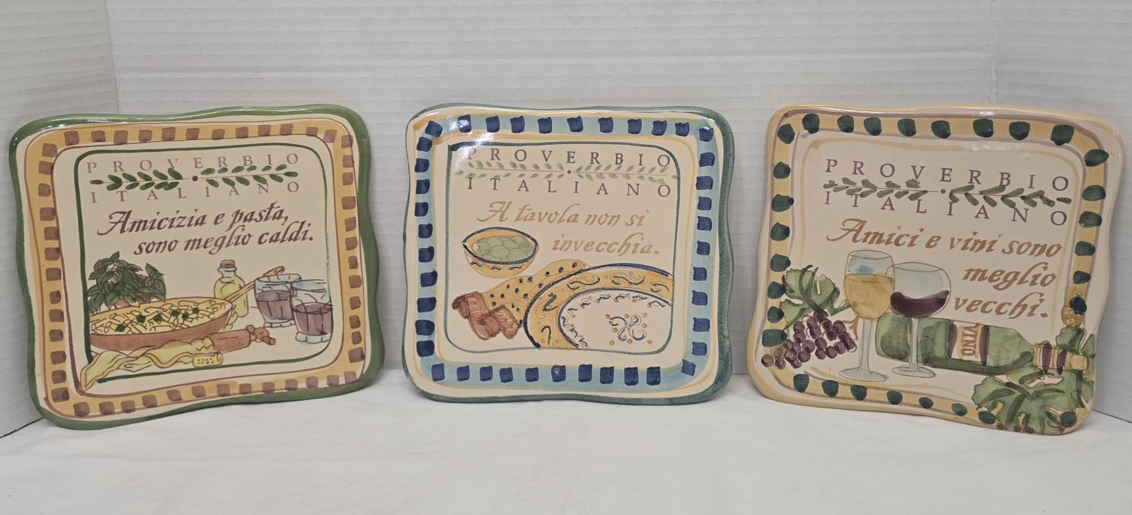 3 Vtg Italian Proverb Trivets Cortopassi Family Tiles 2006/07/08 Hand Painted