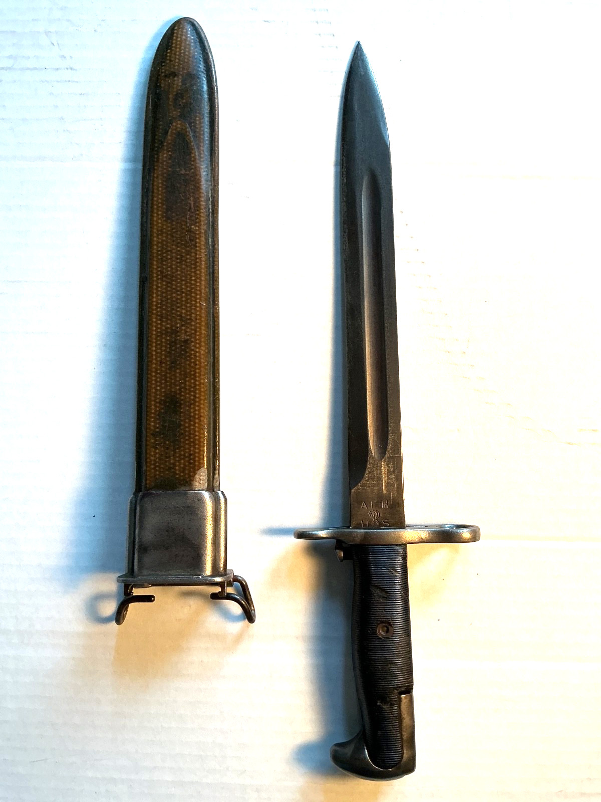 VINTAGE WWII U.S. A.F.H. UOS M1 GARAND BAYONET WITH SHEATH