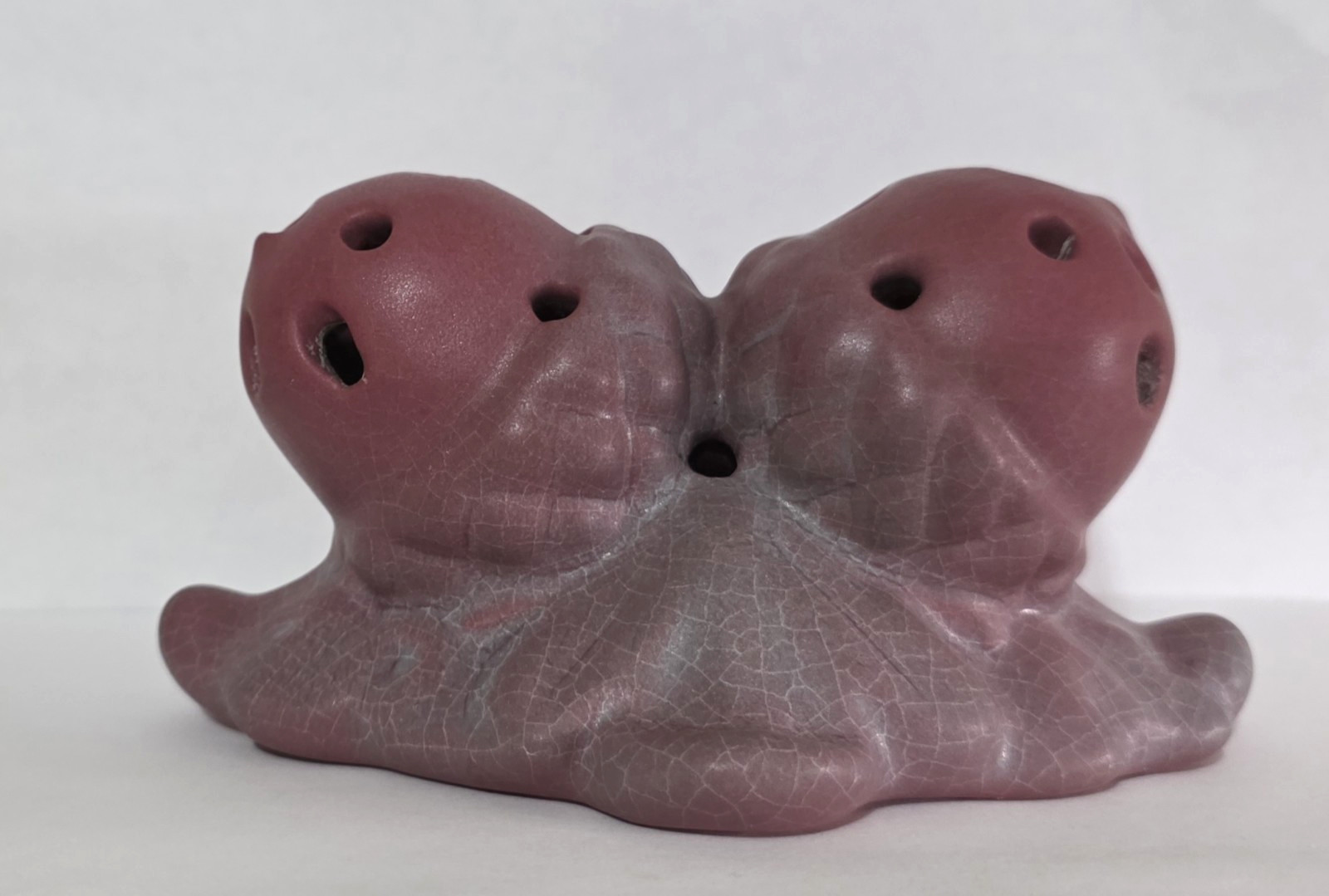 Vtg Van Briggle Flower Frog Double Acorns Mulberry/Persian Rose/Plum 6\