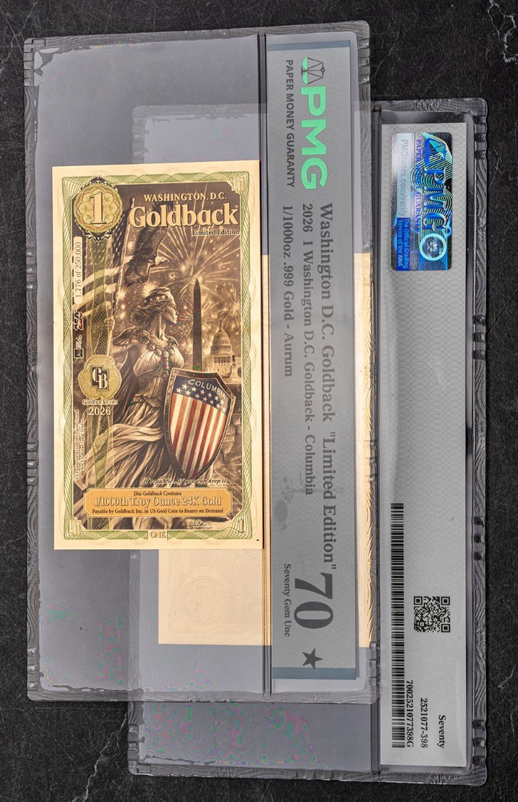 2026 Washington DC 1 Goldback Graded Elite PMG 70 COLORIZED Limited Edition