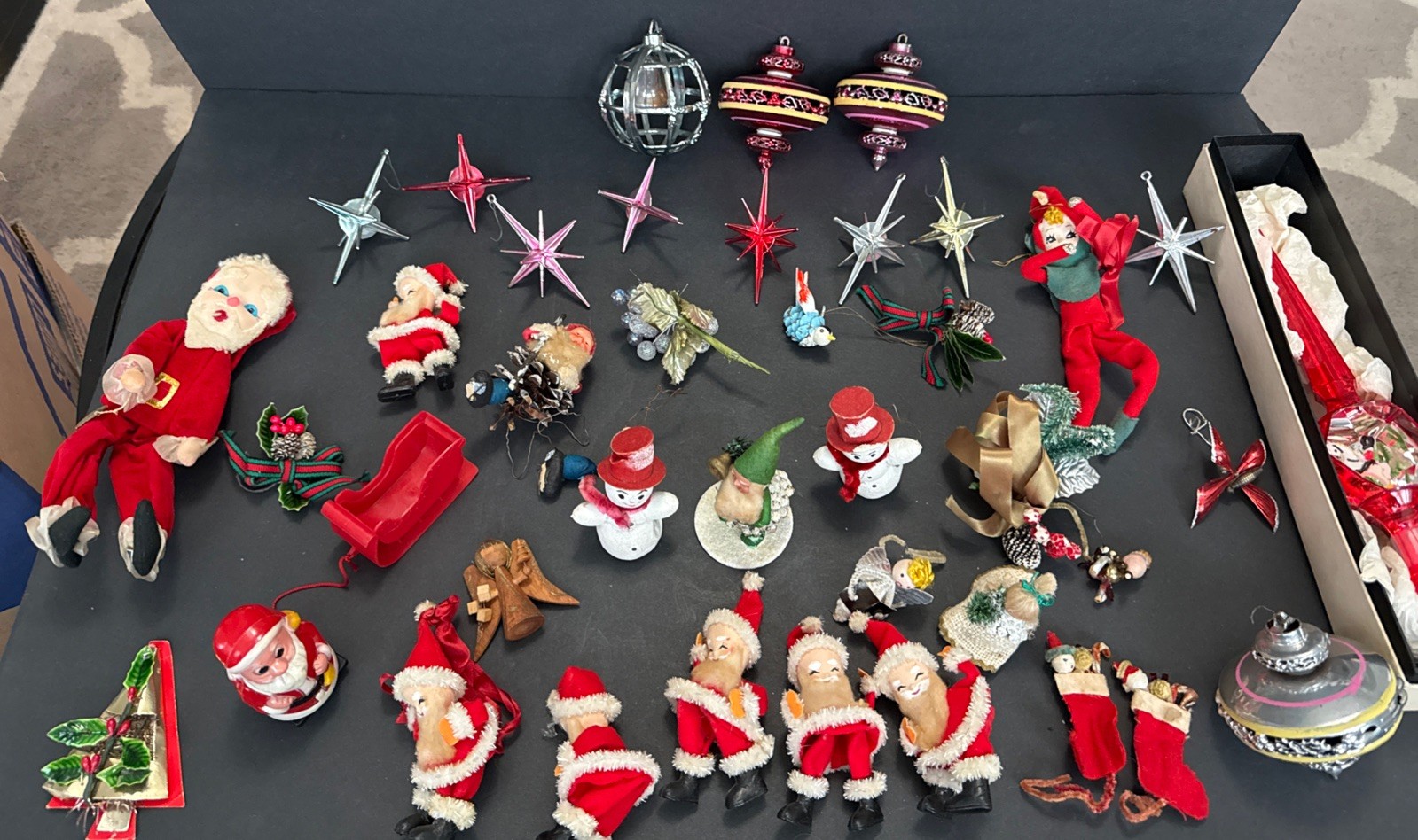 Vintage Christmas Lot Japan Santa Figures Ornaments Sputnik Knee Hugger Plus