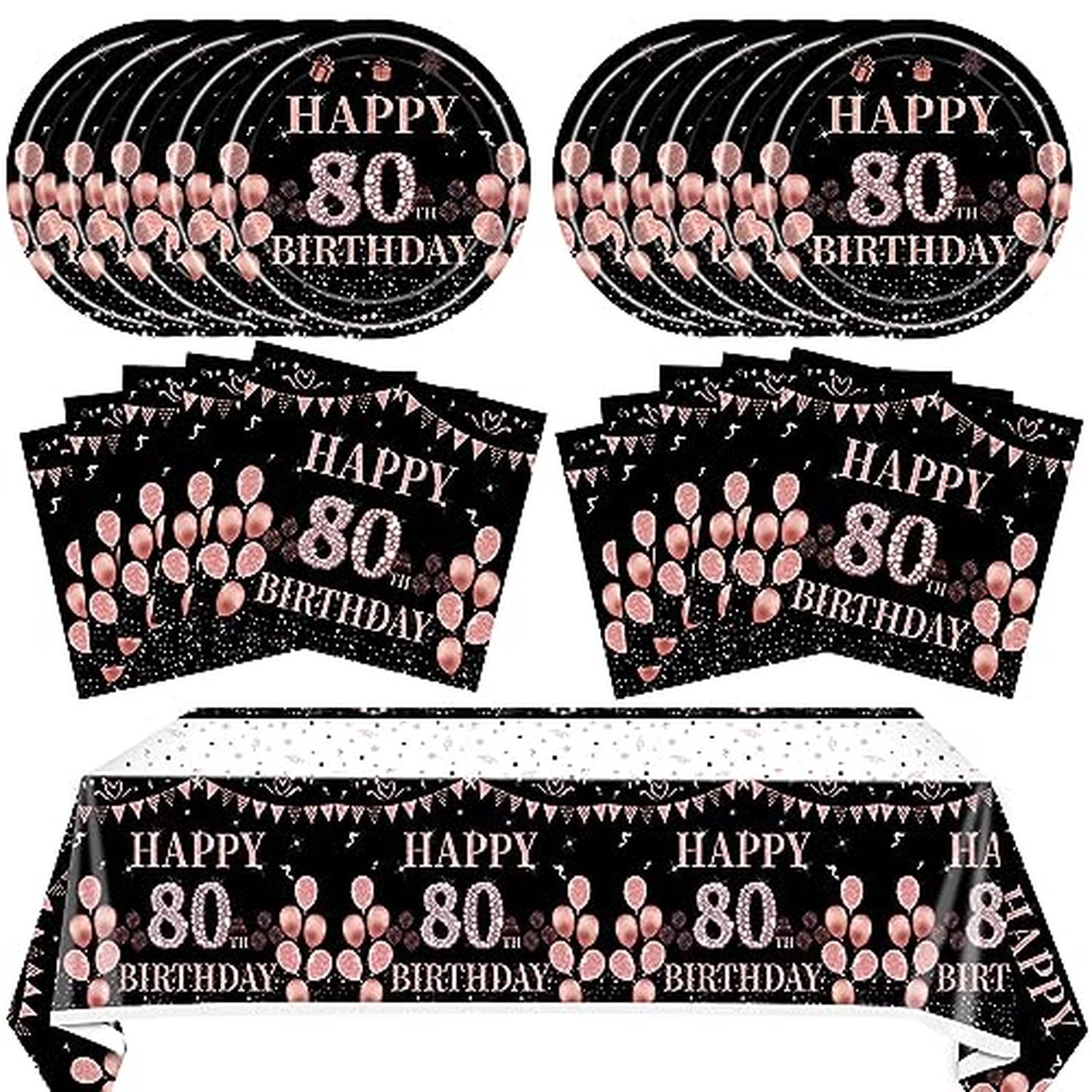 41PCS 80th Birthday Decorations for Women Vintage Rose Gold Black 1946 Party ...