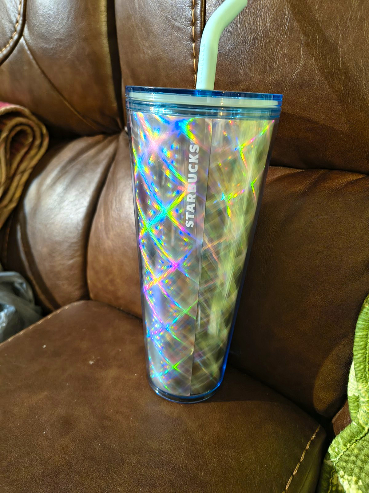 Starbucks Iridescent Holographic Cold Cup Tumbler w/ Lid & Straw 24 oz