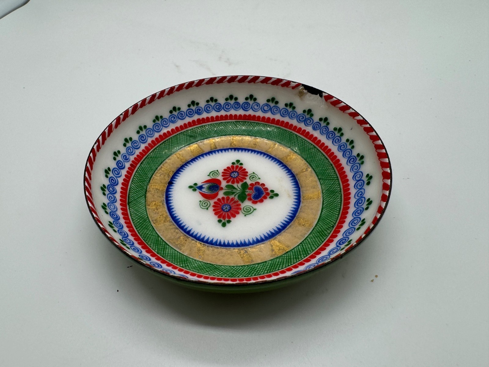Vintage Likely Austrian Enamel Bowl with Floral Decoration As Is Vintage Likely Austrian Enamel Bowl with Floral Decoration As Is