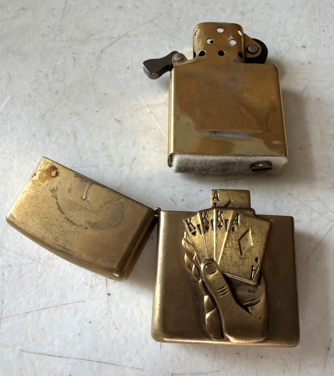 2000 Zippo Full House Poker Brass Lighter Gambling Missing Hand