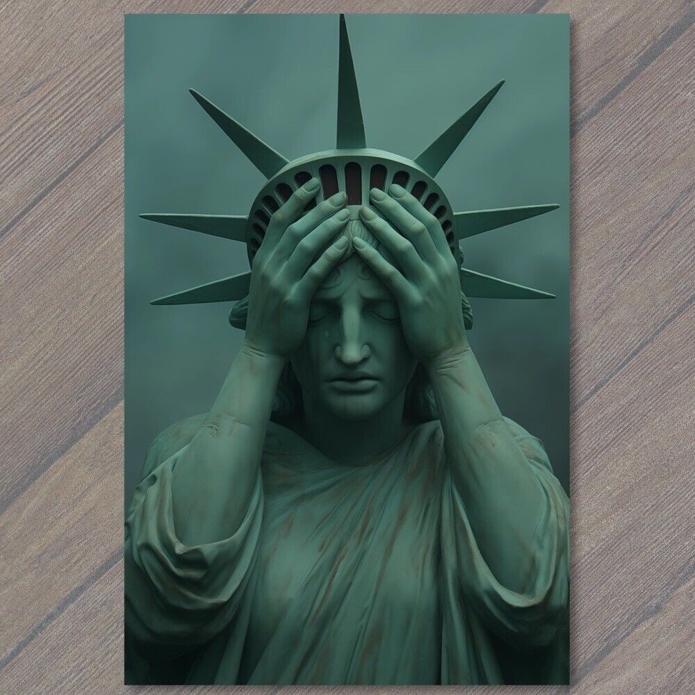 POSTCARD: Statue of Liberty Expresses Headache Disgust Cry America USA 😩🗽