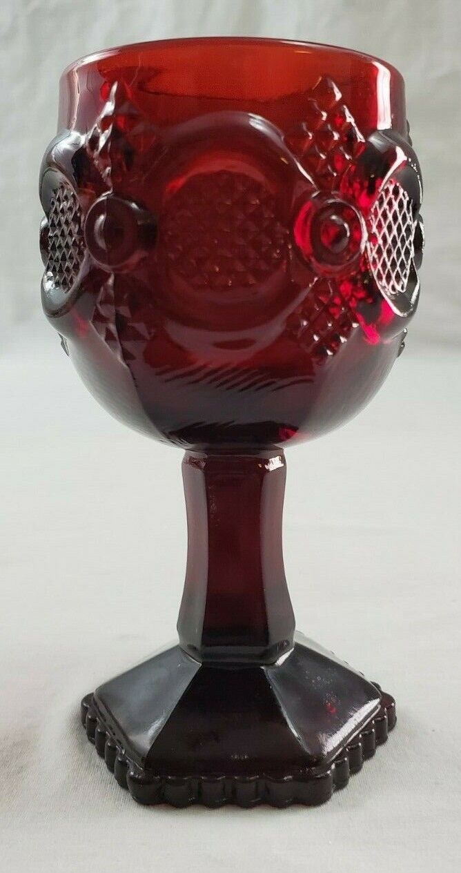 VINTAGE 1982  Ruby Red Avon Cape Cod Collection Water Goblet 4.5\