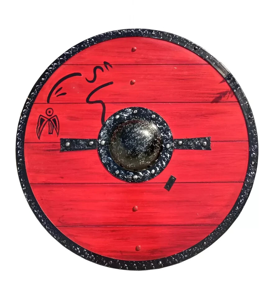 Medieval Warrior Shield Round Viking LARP Red Ragnar Cosplay Battle Shield 24\